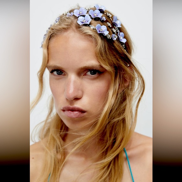 Zara Accessories Zara Sparkly Rhinestones Metallic Flowers Headband